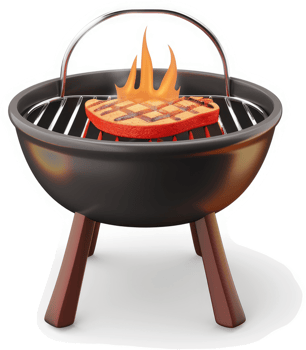 Grilled steak resting on a round portable charcoal barbecue. png