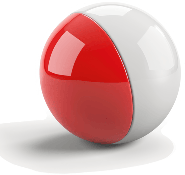 Half-red, half-white sphere with glossy finish. png