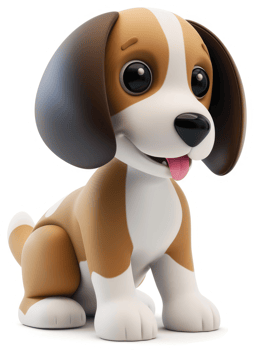 Adorable cartoon beagle puppy with expressive eyes. png