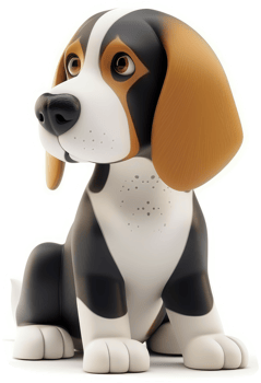 Cartoon beagle puppy looking upward, displaying thoughtful expression. png