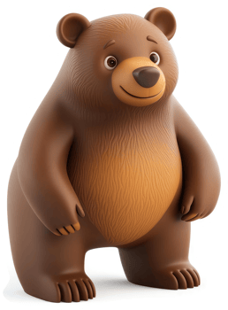 Cheerful cartoon brown bear stands proudly. png