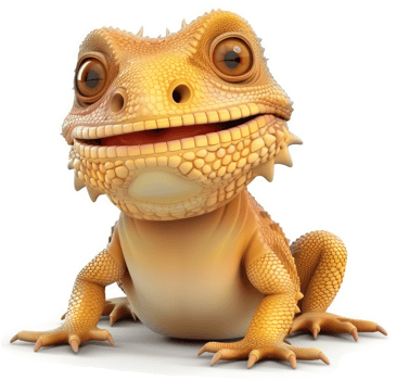 Cheerful, cartoonish lizard character. png