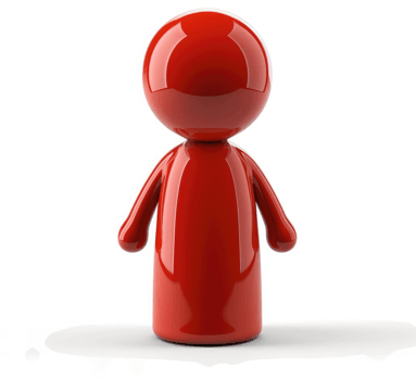 Glossy red cartoon figure stands in front of a dark background. png