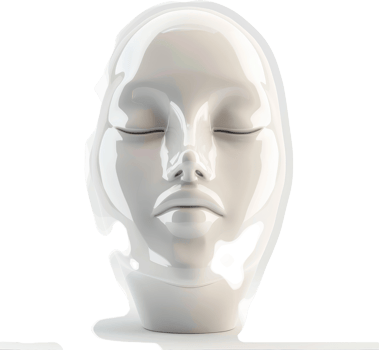 Polished white sculpture of a serene female head. png