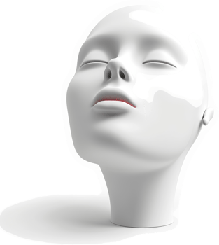 Peaceful, serene female mannequin head, a study in tranquility. png