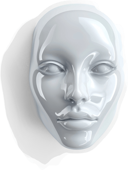 Polished white mask of a female face, meticulously detailed. png