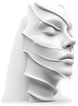 Graceful, stylized female portrait with intricate, sculpted features. png