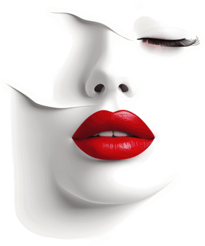 Abstract female face with bold red lips. png