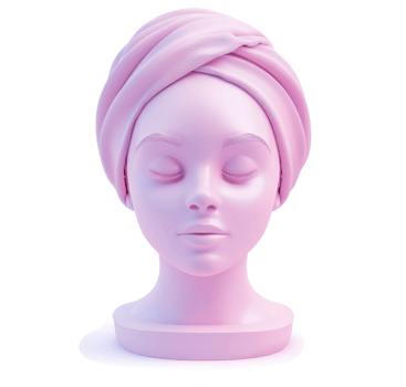 Pink head mannequin with a wrapped turban. png