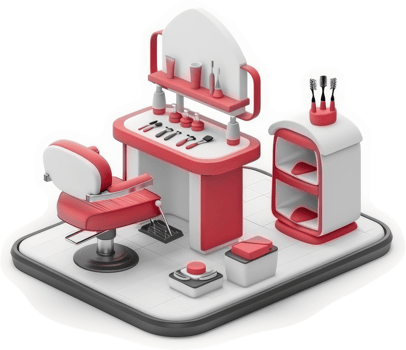 Stylish, miniature barber and beauty station, complete with tools. png