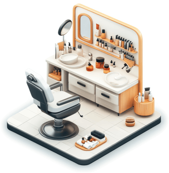 Modern beauty salon interior with barber chair. png