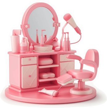 Pink beauty salon playset for dollhouse accessories. png