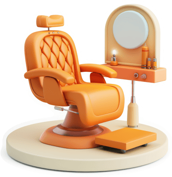 Retro orange barber chair and vanity station. png