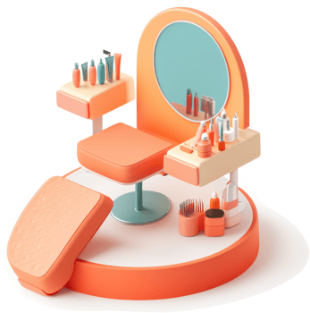 Modern makeup station with cosmetic accessories. png