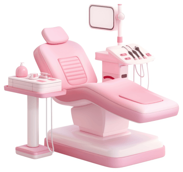 Pink dental chair with associated equipment. png