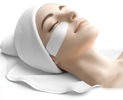 Relaxing facial treatment with white patches. png