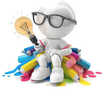 Creative thinking depicted by a 3D character. png