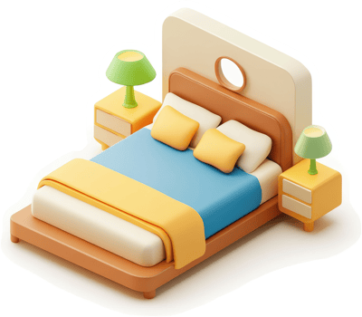Colorful, stylized illustration of a double bed. png