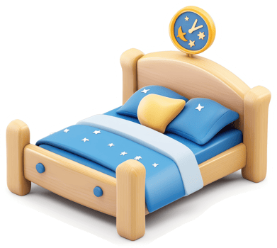 Colorful children's bed with night-themed decor. png