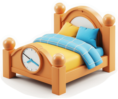 Animated illustration of a comfortable, light-orange bed. png
