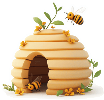 Honeycomb dwelling with busy bees. png