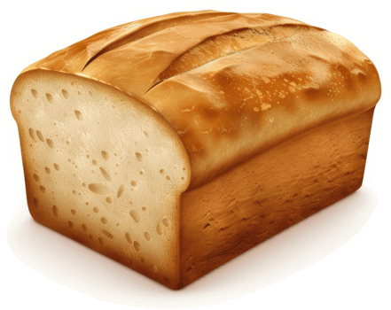 Golden brown loaf of sliced bread, ready to be enjoyed. png