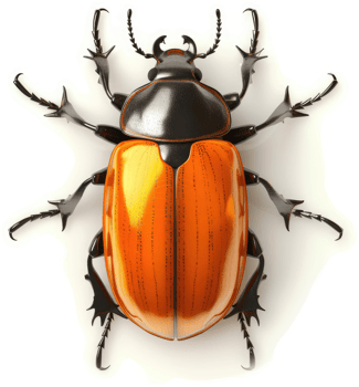Close-up of an orange and black beetle. png