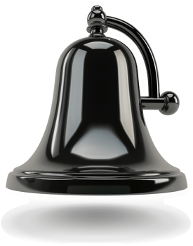 Polished black bell with ornate design. png