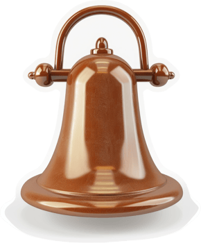 Polished copper bell with ornate handle. png