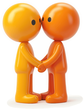 Two cartoon figures stand close and hold hands. png