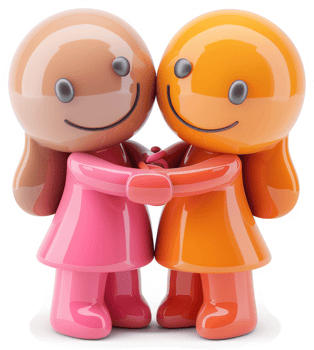 Smiling figures embrace, representing friendship. png
