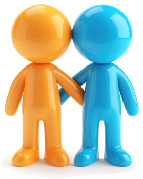 Two brightly colored figures holding hands. png