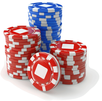 Poker chips, stacked high in red and blue, represent gambling. png