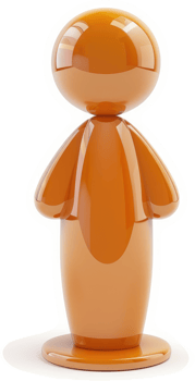 A stylized, orange, rounded figure stands tall. png