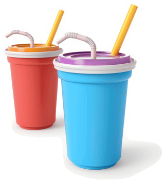 Colorful plastic cups with straws, ready for refreshment. png