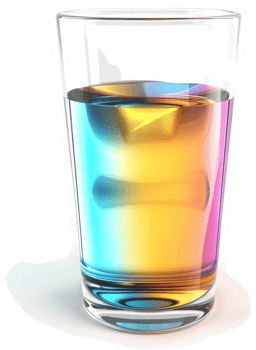 Colorful layered liquid in a clear drinking glass. png