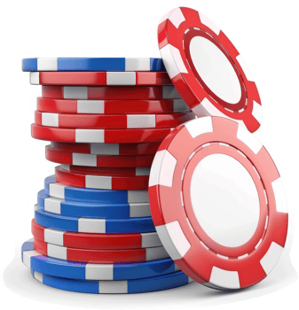 Red and blue poker chips stacked high. png