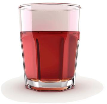 Red beverage in a short, stemmed glass on a plate. png