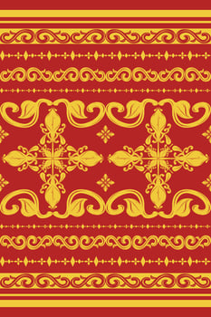 Honor Golden Red Scroll Ornament Florals Filigree luxury Garden Design. Traditional Motif Flower Element Hand Drawn Pattern Design for Wealth Decoration Interior Brocade Branding Silk Craft Embroidery vector