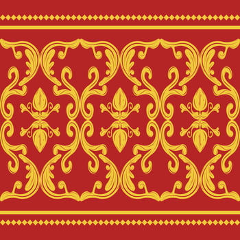 Classy Element Golden Buds Florals Leaves Nature Inspired Filigree on Red Background. Haute Couture Elaborate Neatly Rich Pattern for Luxury Design Tiles Ceramic Neck Shirt Wallpaper Border Embroidery vector