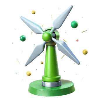 dramatic classic Green Energy Wind Turbine Front View Isolated detailed png