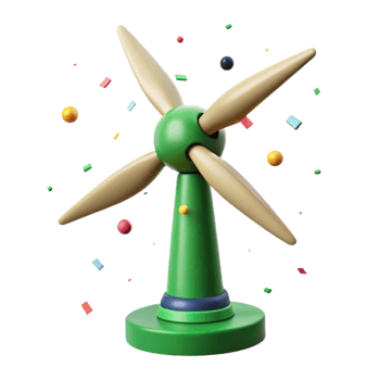 serene vintage Green Energy Wind Turbine Front View Isolated professional png