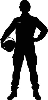 Silhouette of Pilot Standing Holding Helmet Isolated on White Background vector
