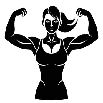 Strong Athletic Woman Flexing Biceps Silhouette on Isolated White Background vector