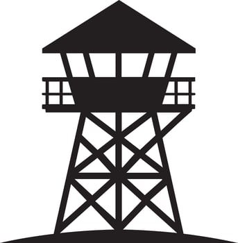 A simple black silhouette of a watchtower, Watchtower icon. Black silhouette. Front side view vector