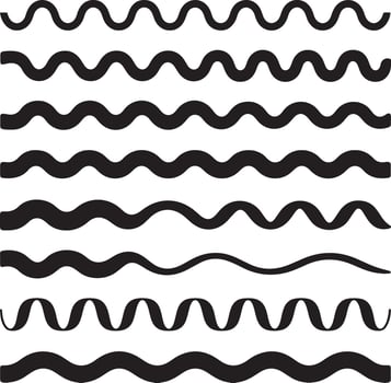 Set of Black wavy line patterns collection on white background vector