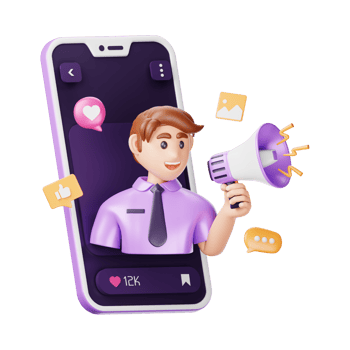 A man with a megaphone and a smartphone png