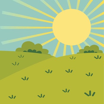 animated cartoon style woodland with sunrise background. vector