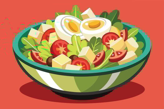 A illustration of a healthy salad in a bowl. vector