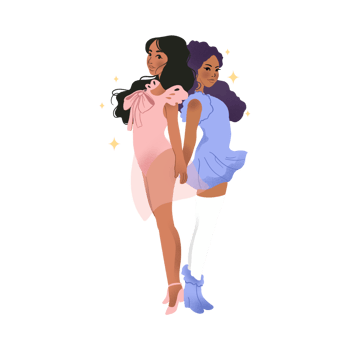 Two women in dresses standing next to each other png